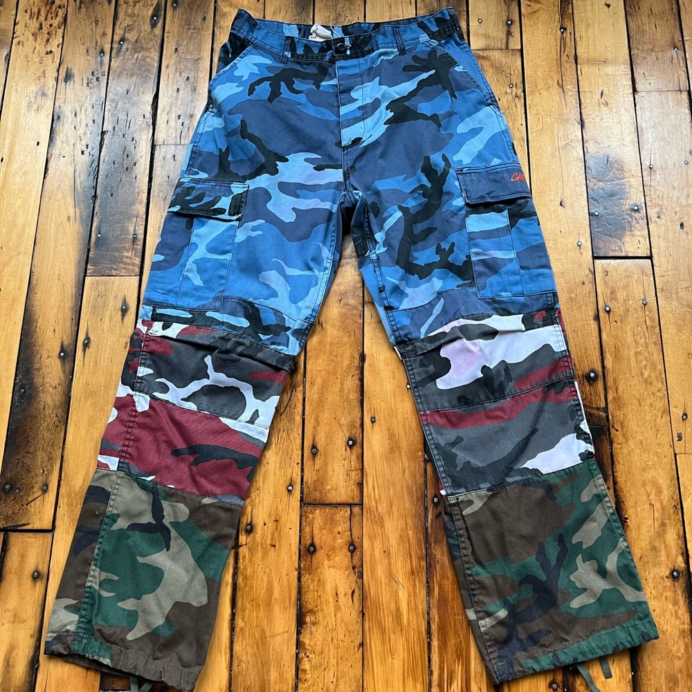 Gnarcotic Men’s Medium Regular 30x30 Tri Camo BDU Combat Cargo Pants Distressed
